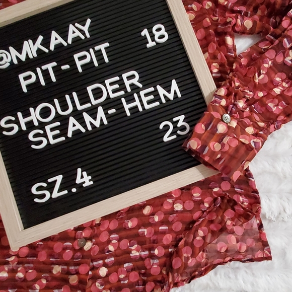 Alfani Petite semi sheer long sleeve abstract graphics button front 4P - Picture 6 of 7